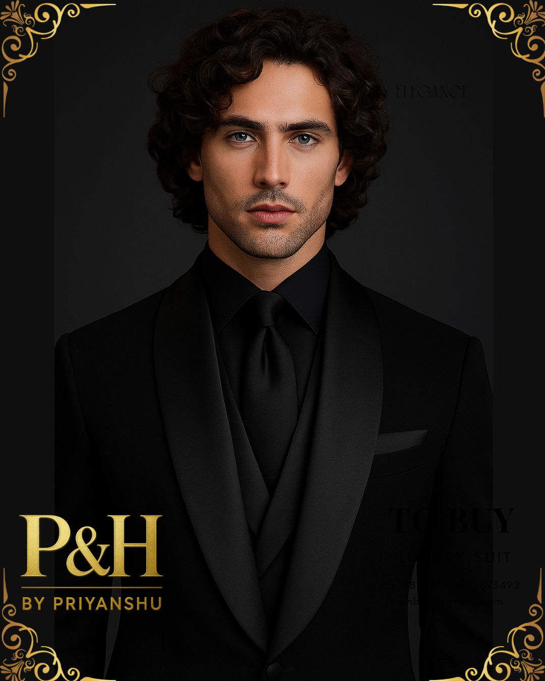 Black 3-Piece Tuxedo Suit with Shiny Lapel | P&H BY PRIYANSHU