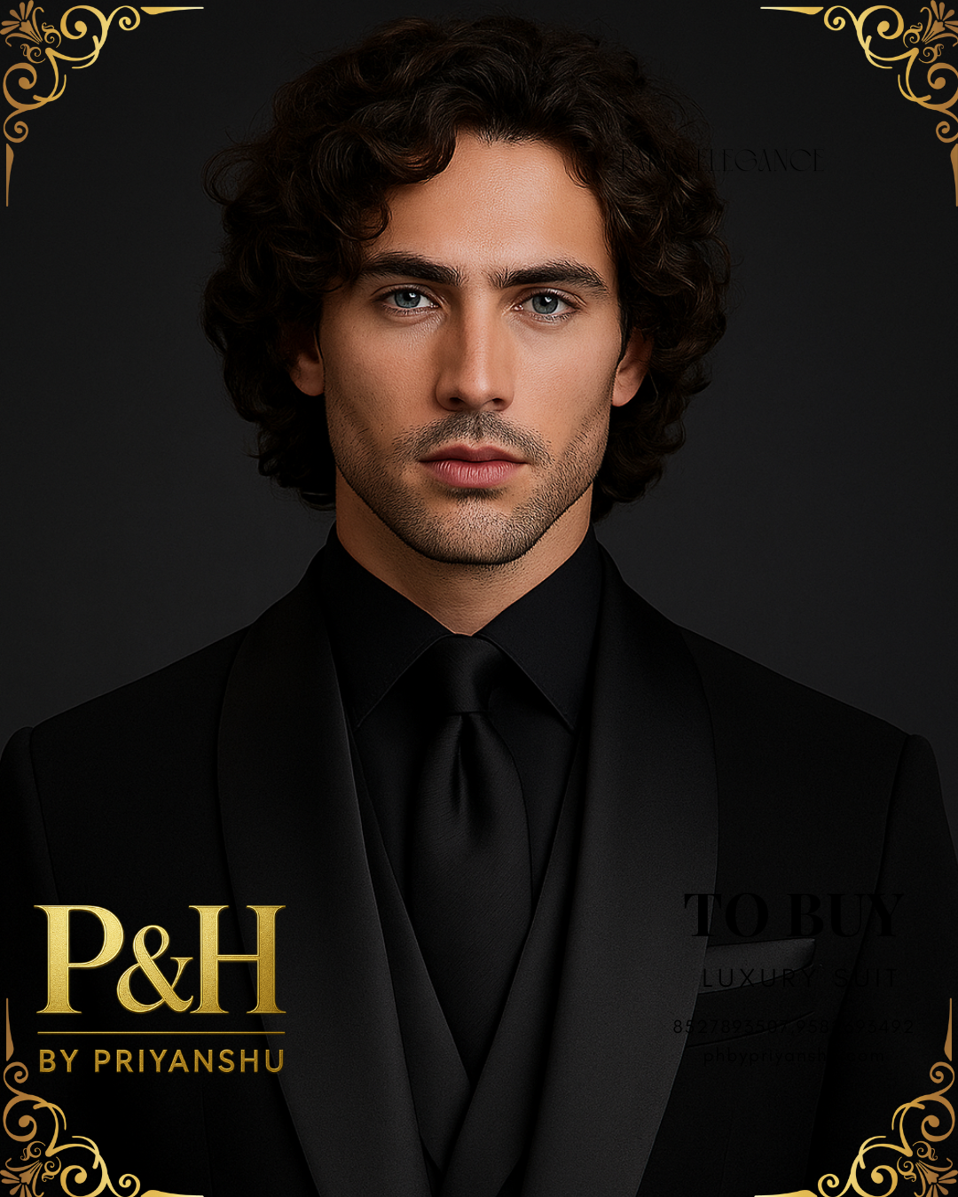Black 3-Piece Tuxedo Suit with Shiny Lapel | P&H BY PRIYANSHU