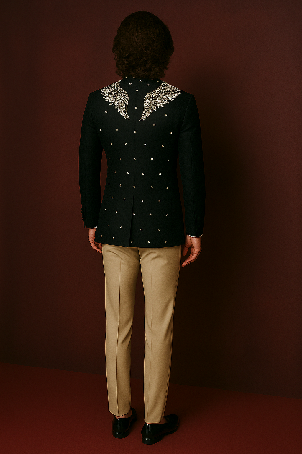 Black Embroidered 3-Piece Celebrity Designer Suit with Beige Pants | P&H BY PRIYANSHU