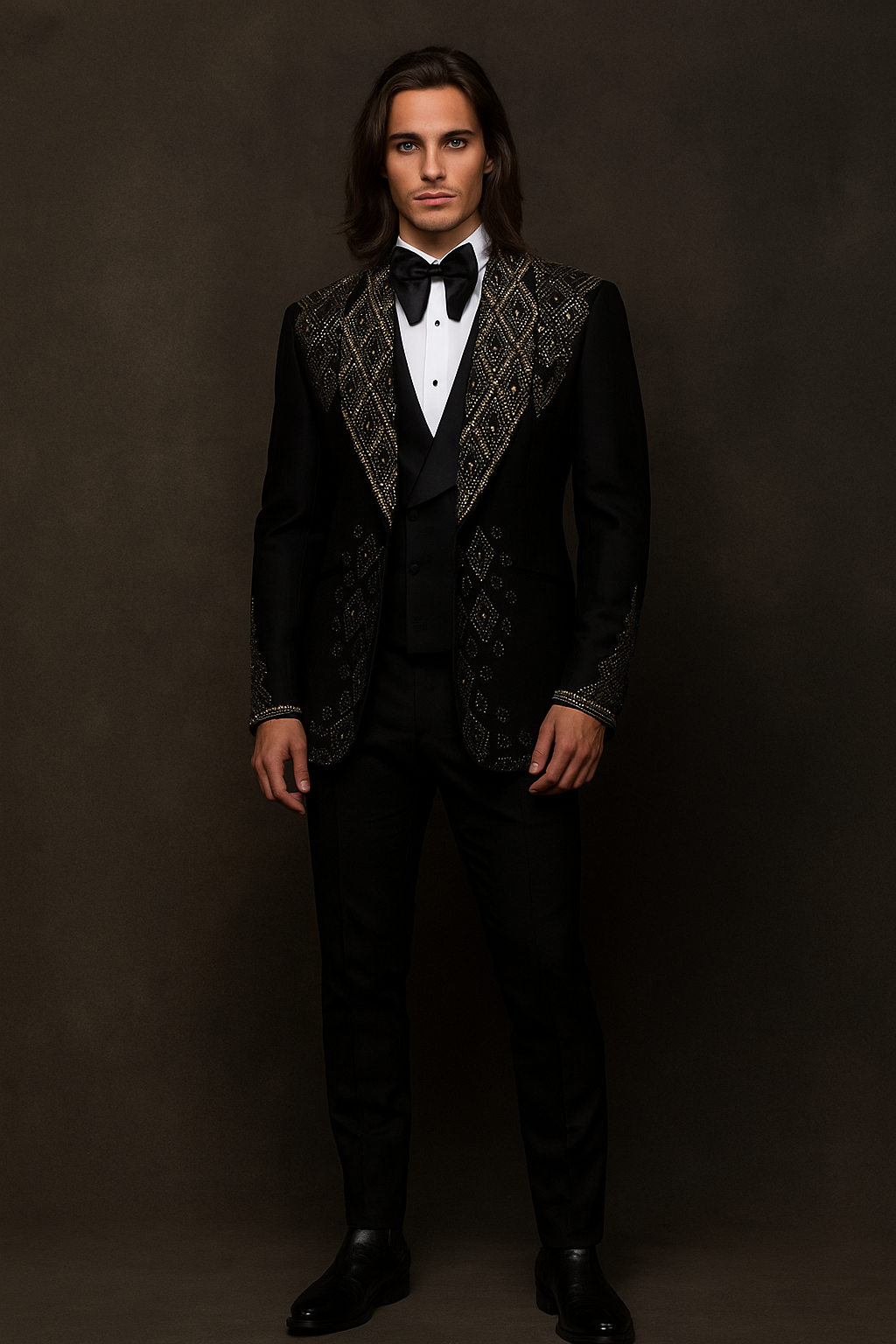 Black 3-Piece Tuxedo Suit with Hand Embroidery | P&H BY PRIYANSHU