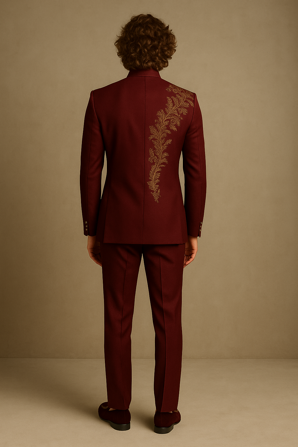 Maroon Wedding Jodhpuri Bandhgala Suit with Gold Hand Embroidery | P&H BY PRIYANSHU