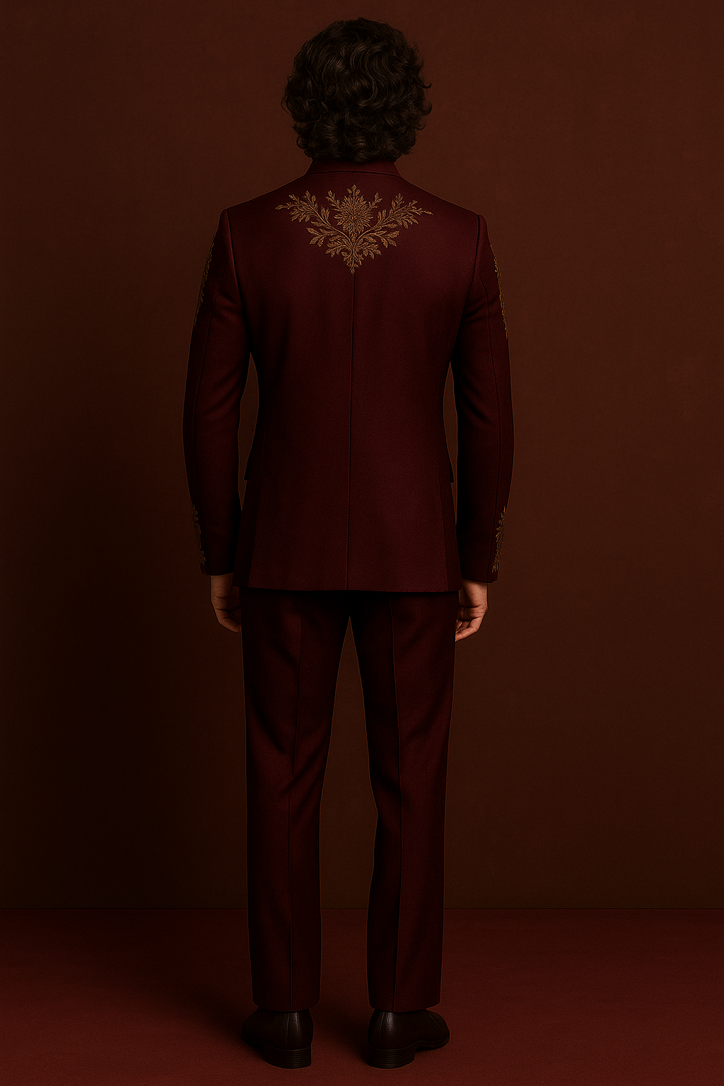 Dark Wine Maroon Wedding Jodhpuri Bandhgala Suit with Gold Hand Embroidery | P&H BY PRIYANSHU