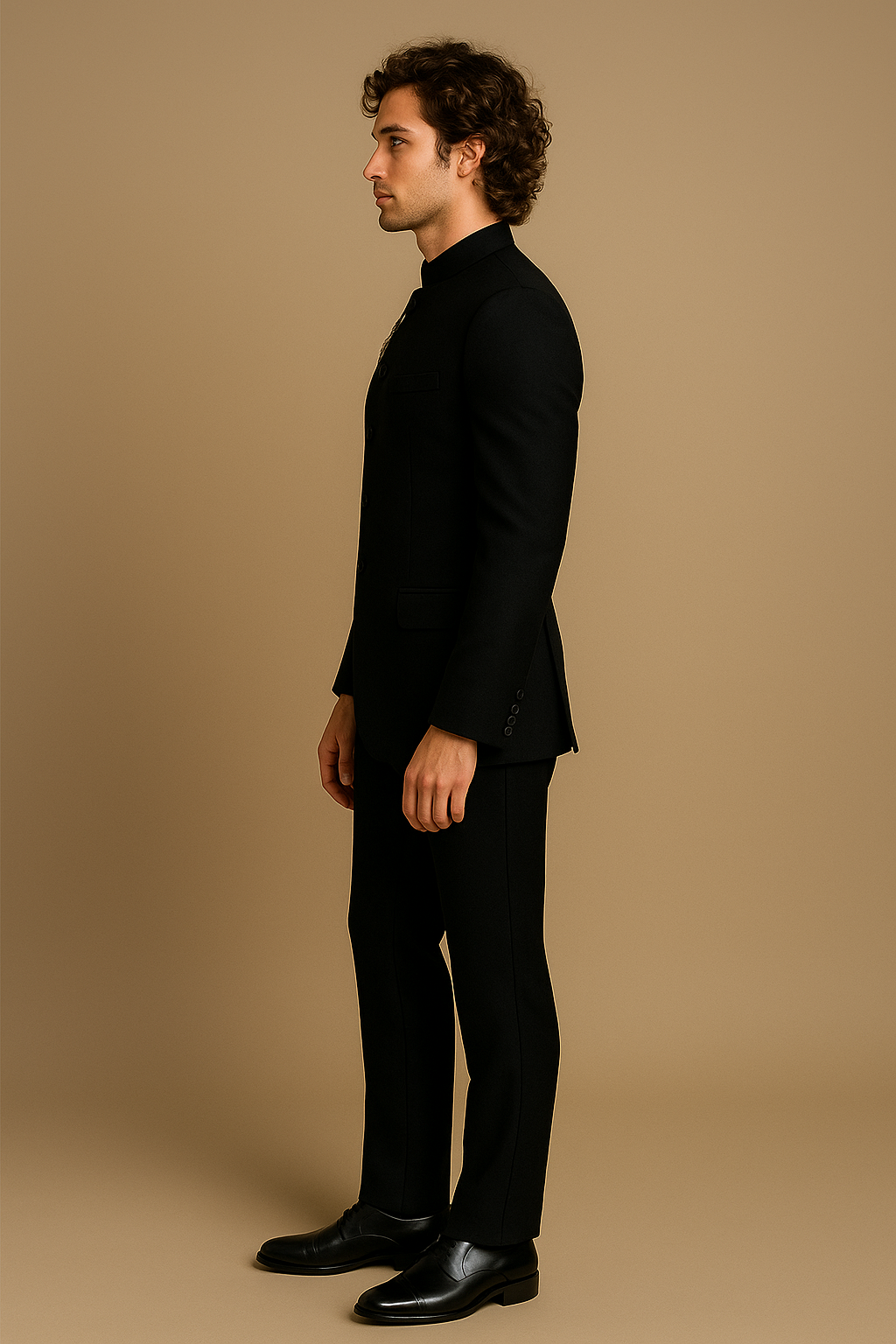 Black Jodhpuri Bandhgala Suit with Golden Floral Hand Embroidery | P&H BY PRIYANSHU