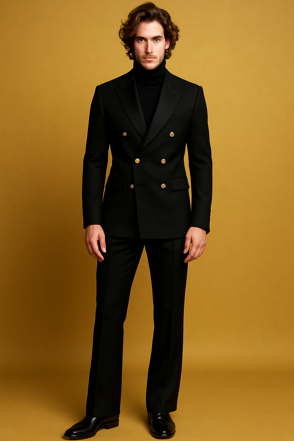 Black Royale – Double-Breasted Suit with Gold Buttons