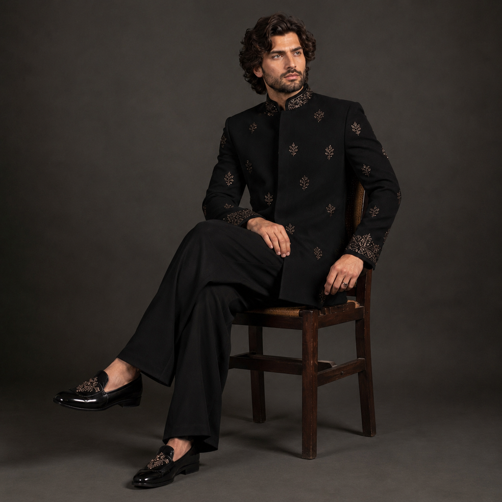 Luxury Black Indo Western Jodhpuri Suit