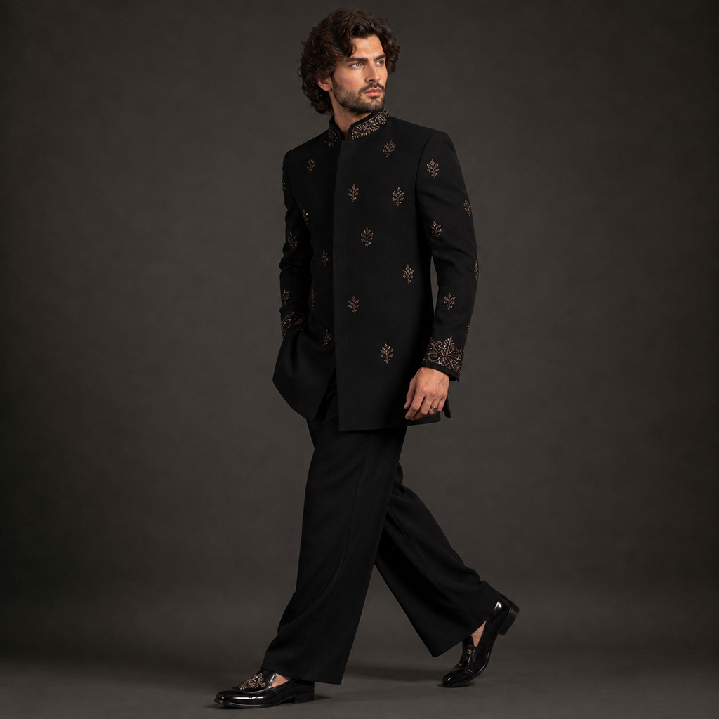 Luxury Black Indo Western Jodhpuri Suit