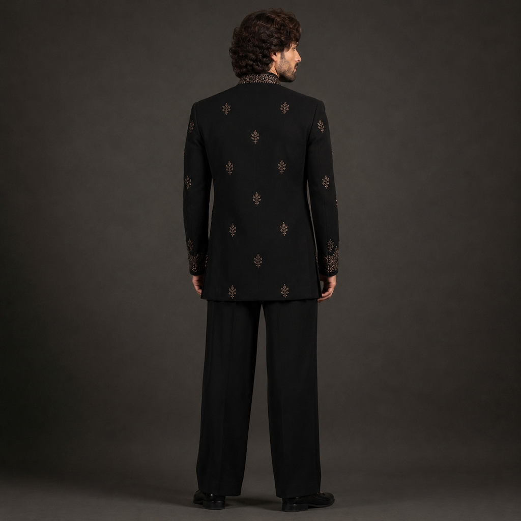 Luxury Black Indo Western Jodhpuri Suit