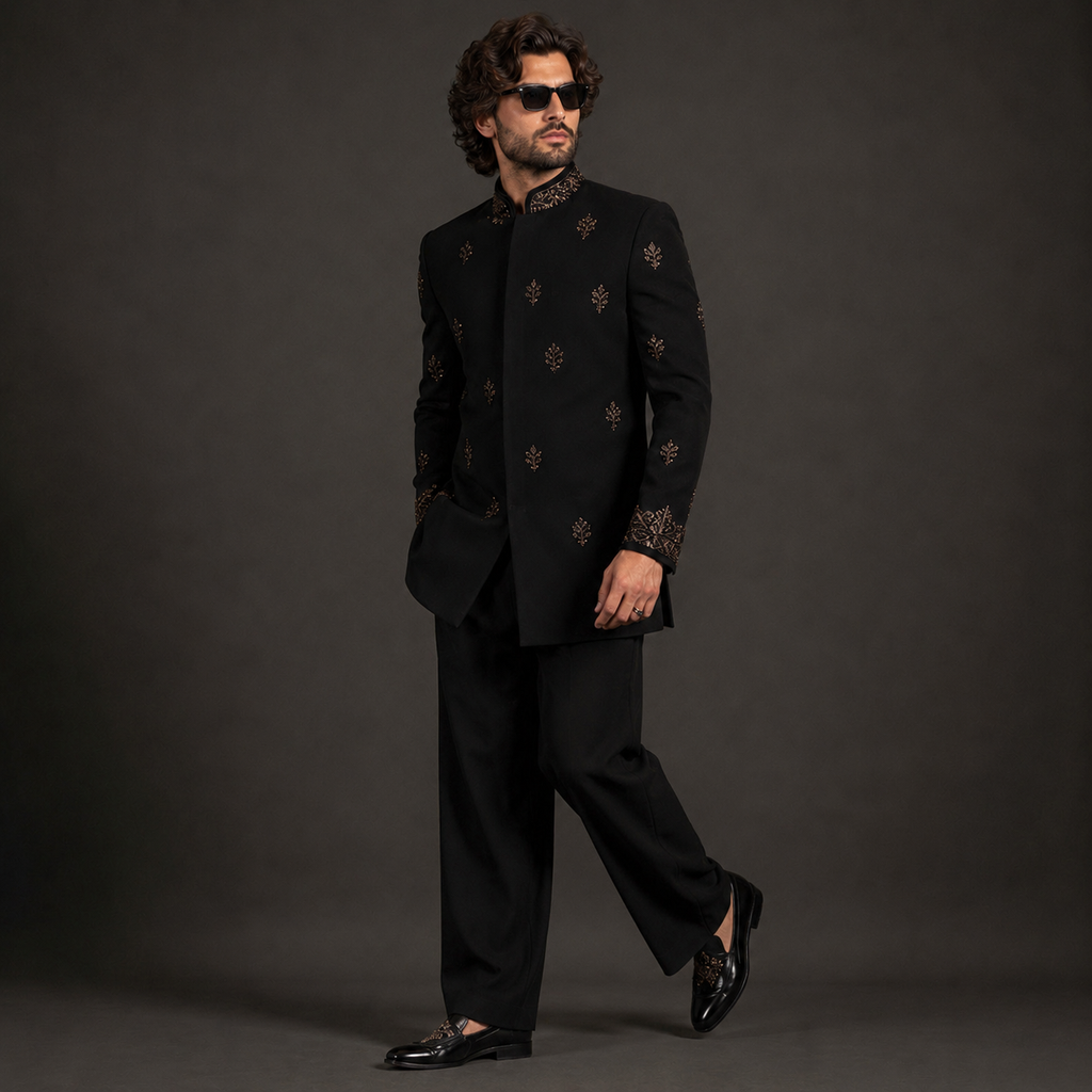 Luxury Black Indo Western Jodhpuri Suit