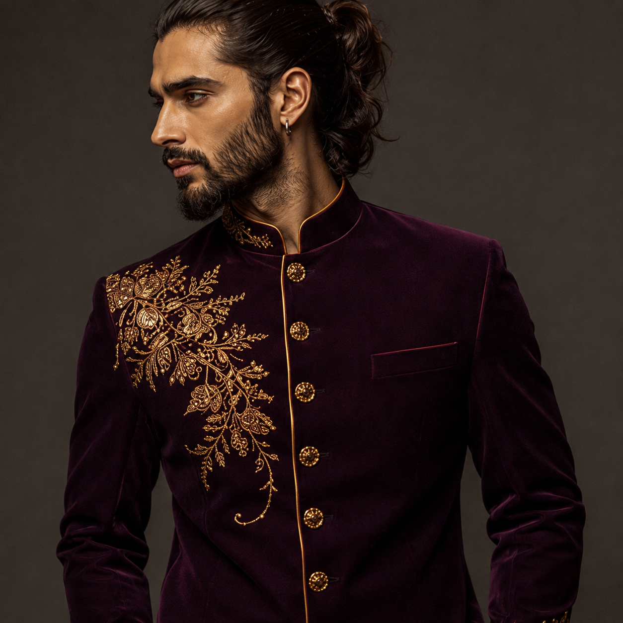 Luxury Wine Velvet Jodhpuri Groom Suit