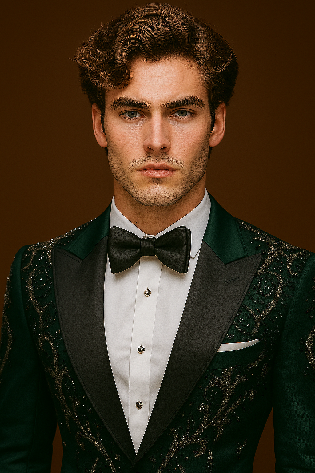 Bottle Green Embroidered Tuxedo with Black Pant | Luxury Men’s Suit