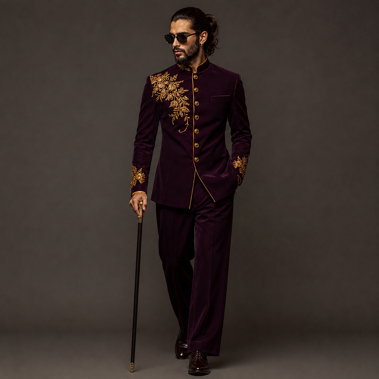 Luxury Wine Velvet Jodhpuri Groom Suit