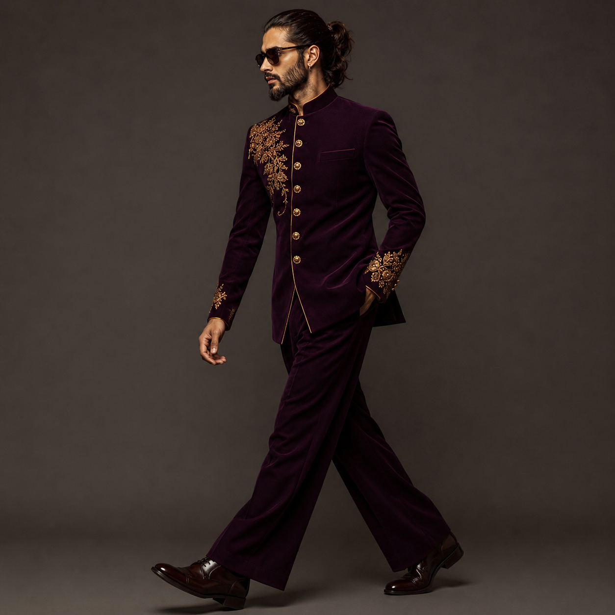 Luxury Wine Velvet Jodhpuri Groom Suit