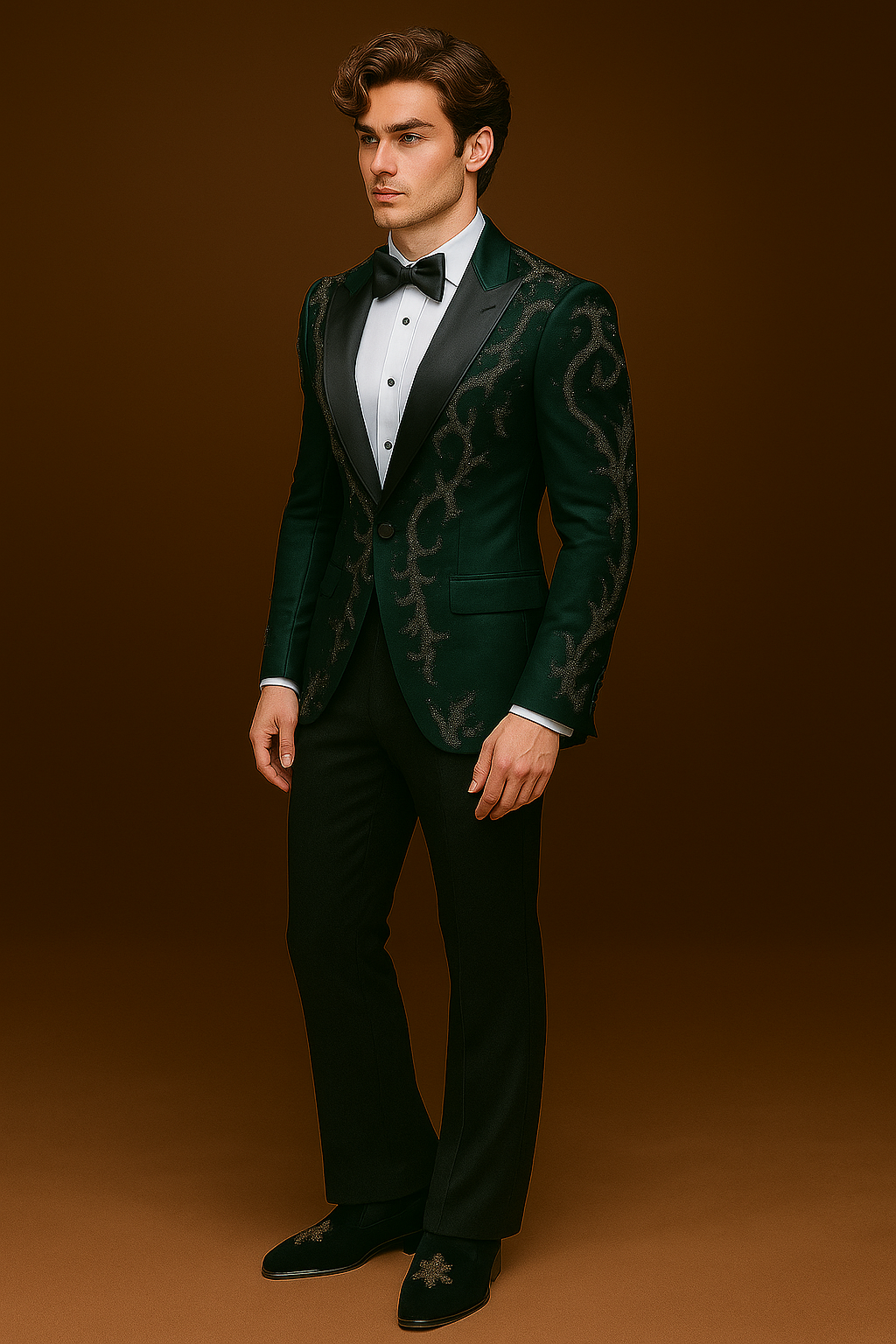 Bottle Green Embroidered Tuxedo with Black Pant | Luxury Men’s Suit