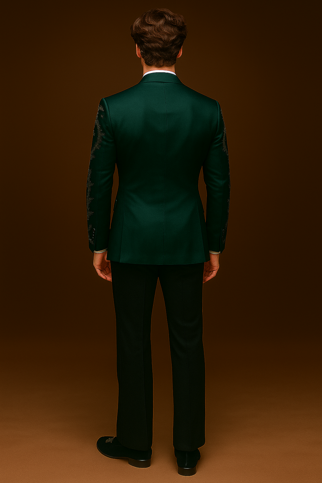 Bottle Green Embroidered Tuxedo with Black Pant | Luxury Men’s Suit