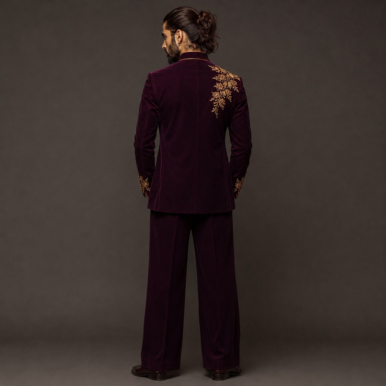 Luxury Wine Velvet Jodhpuri Groom Suit