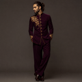 Luxury Wine Velvet Jodhpuri Groom Suit