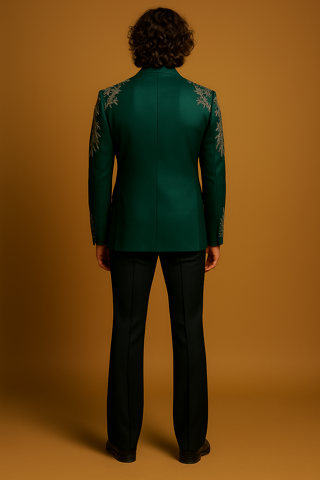 Bottle Green Embroidered Double-Breasted Suit | Black Pant Set