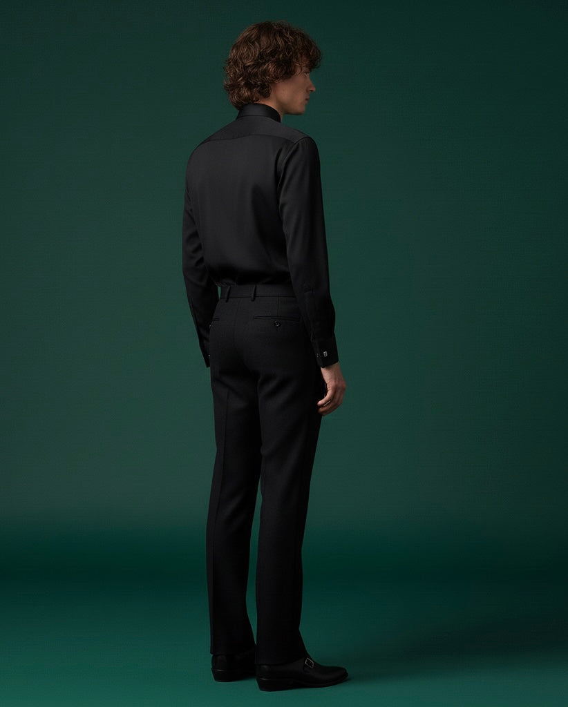 Black Pintuck Shirt with Bootcut Pants | Luxury Formal Wear for Men