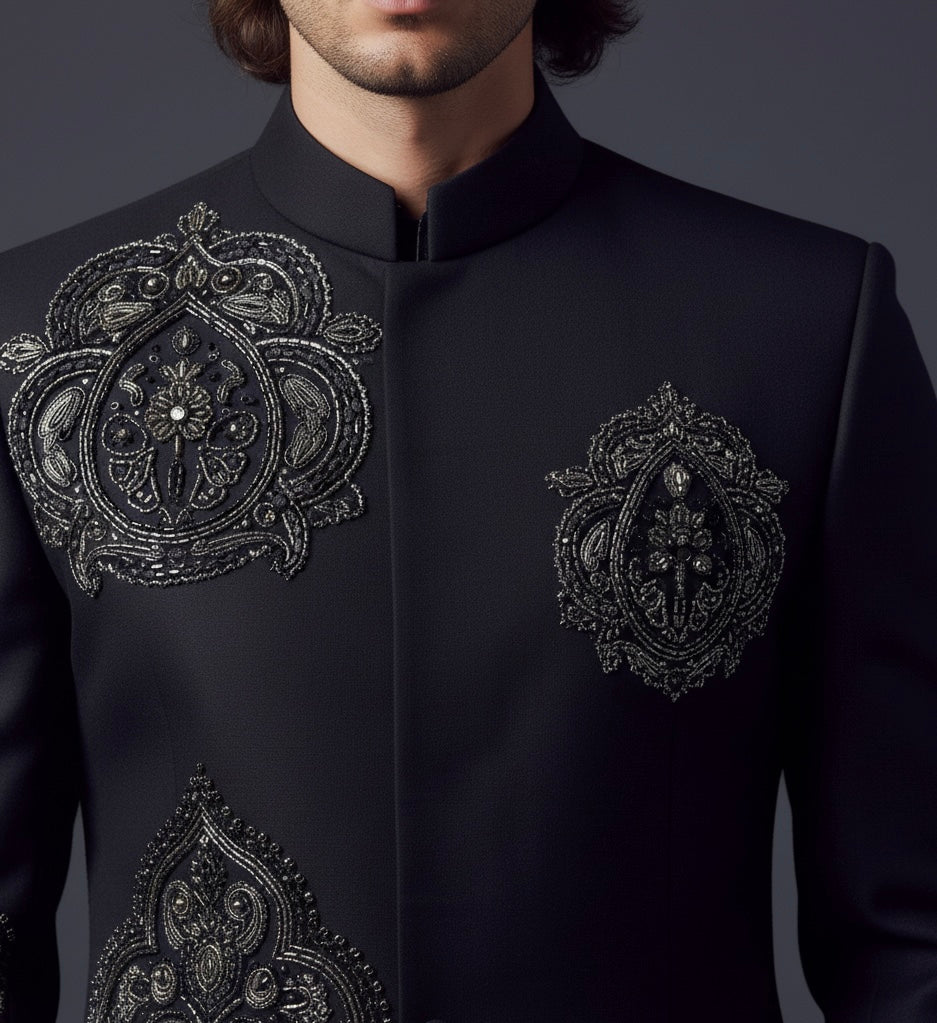 Black Jodhpuri Suit with Intricate Silver Embroidery | Luxury Ethnic Wear for Men