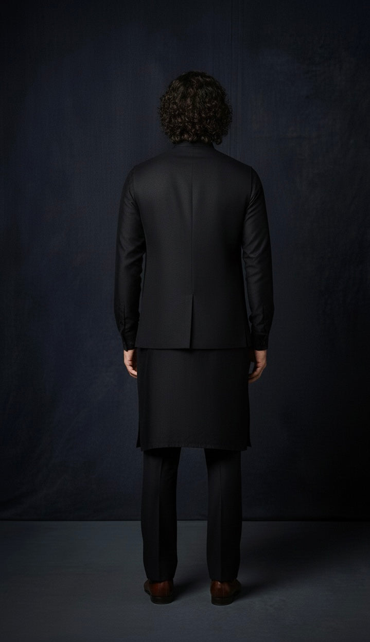 Black Embroidered Kurta Set with Nehru Jacket | Luxury Ethnic Wear for Men
