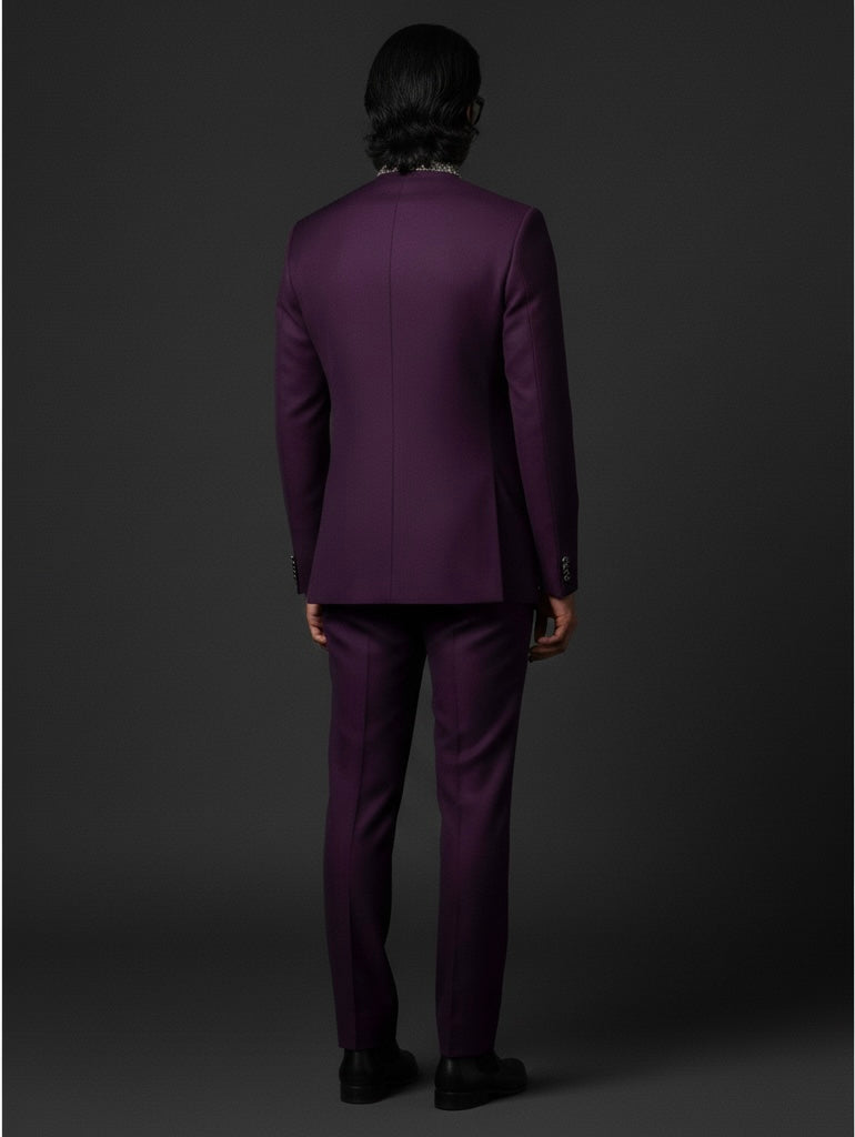 Purple Suit for Men with Intricate Silver Embroidery | Luxury Designer Wear