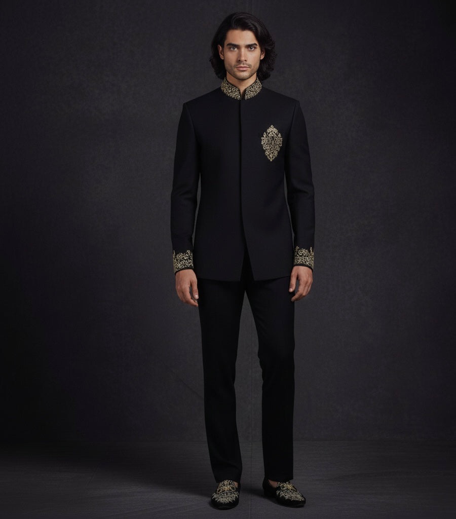 Black Embroidered Jodhpuri Suit for Men | Luxury Designer Bandhgala