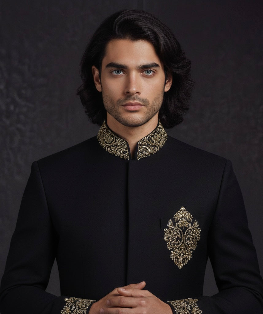 Black Embroidered Jodhpuri Suit for Men | Luxury Designer Bandhgala