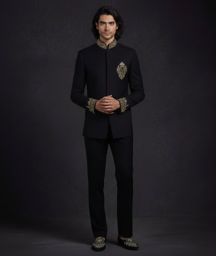 Black Embroidered Jodhpuri Suit for Men | Luxury Designer Bandhgala