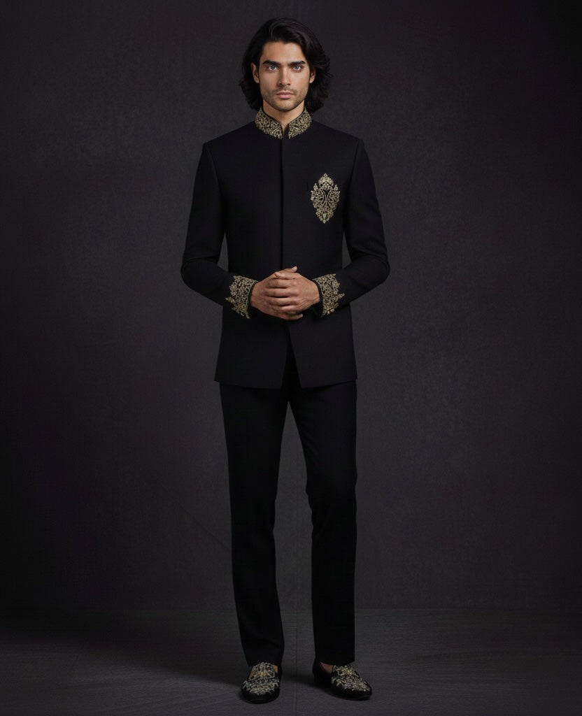 Black Embroidered Jodhpuri Suit for Men | Luxury Designer Bandhgala