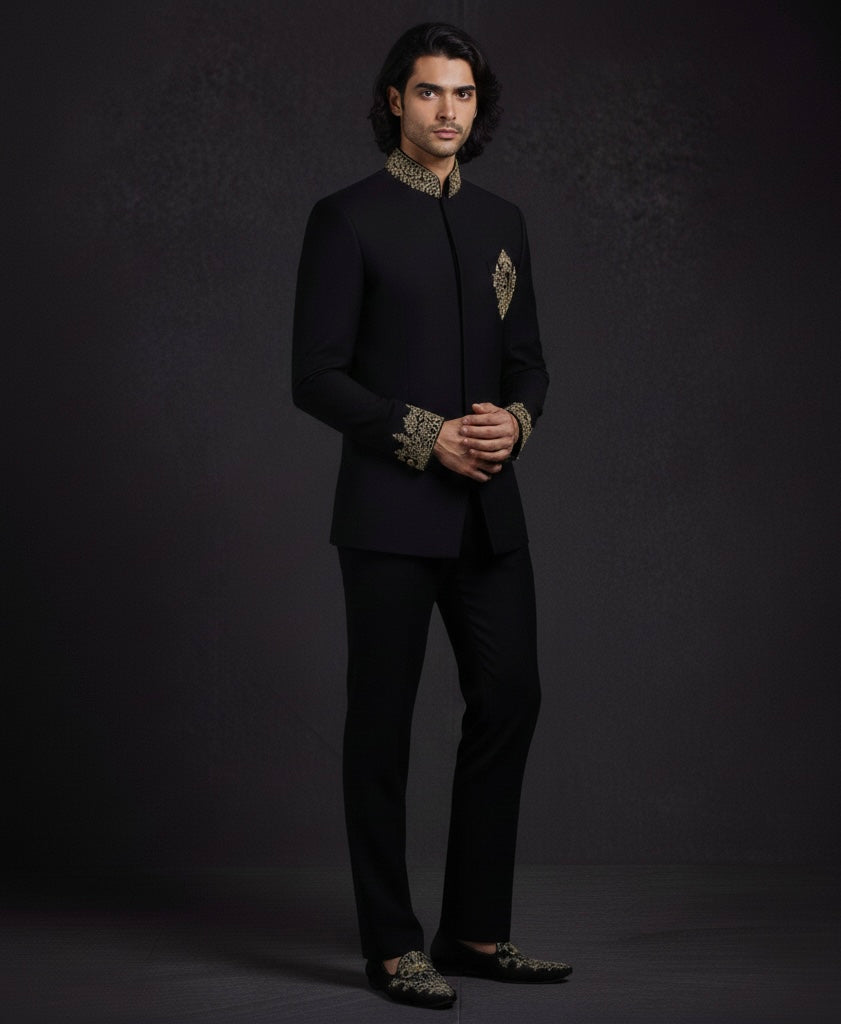 Black Embroidered Jodhpuri Suit for Men | Luxury Designer Bandhgala