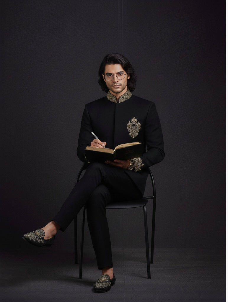 Black Embroidered Jodhpuri Suit for Men | Luxury Designer Bandhgala