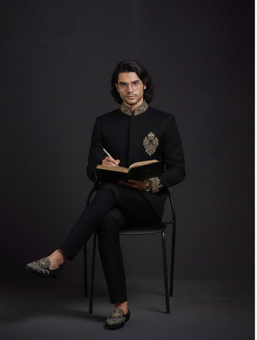 Black Embroidered Jodhpuri Suit for Men | Luxury Designer Bandhgala