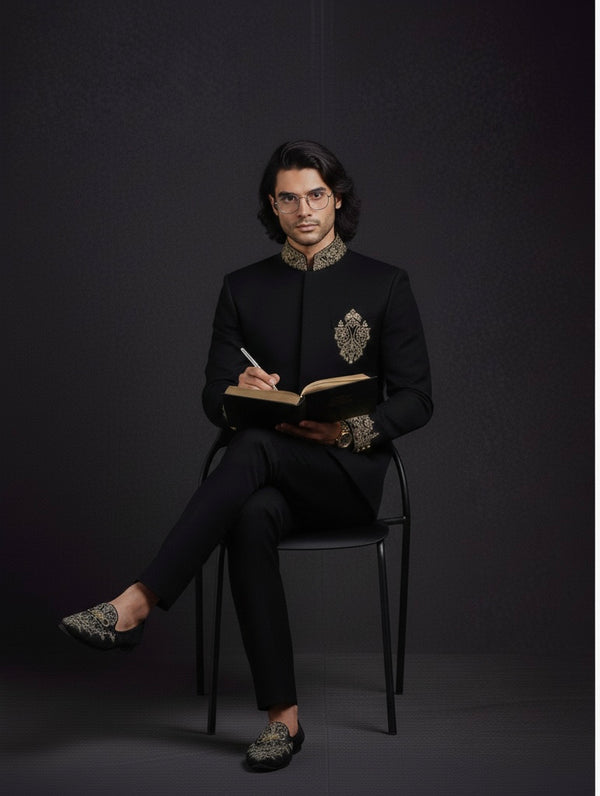 Black Embroidered Jodhpuri Suit for Men | Luxury Designer Bandhgala