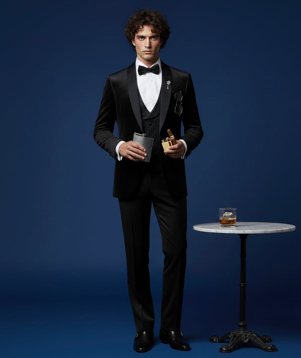 Black Velvet Tuxedo 3-Piece Set for Men | Luxury Evening Wear