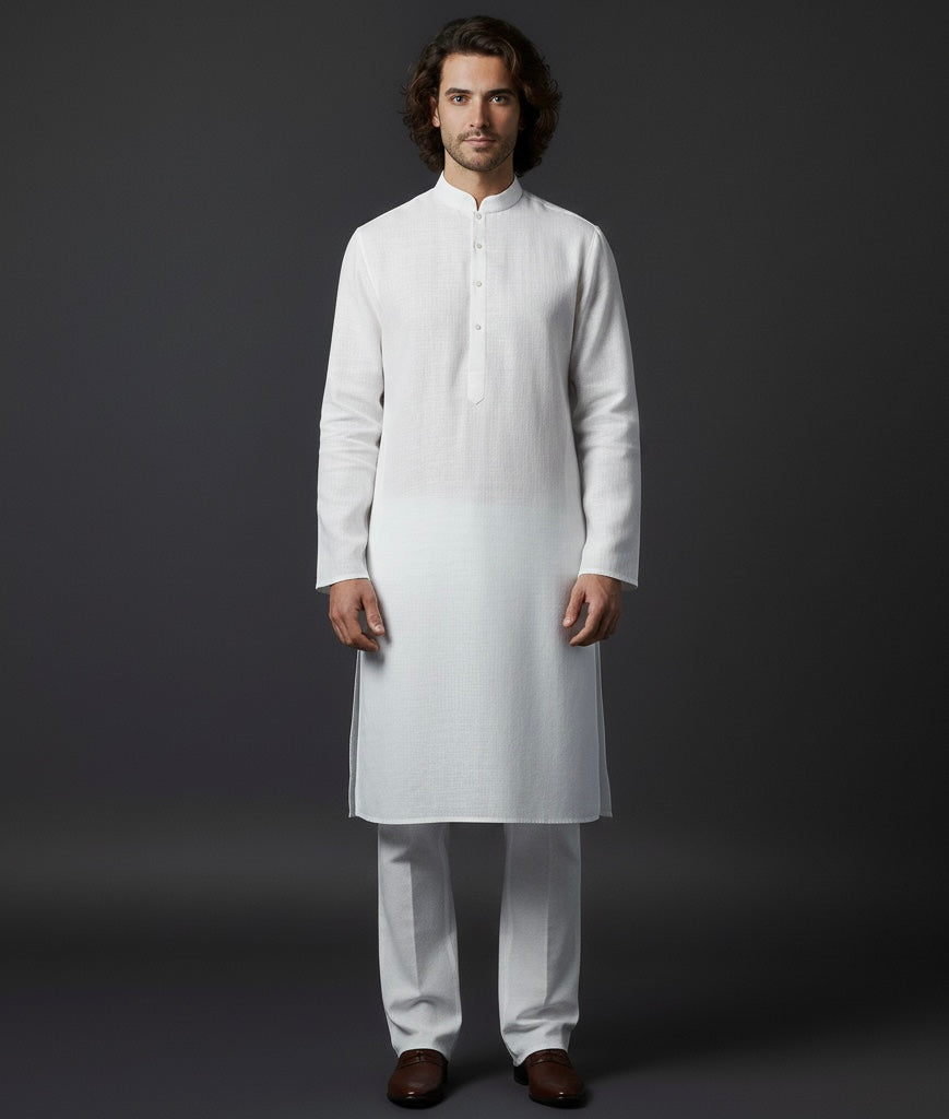 White Linen Kurta Pant Set for Men | Premium Summer Ethnic Wear