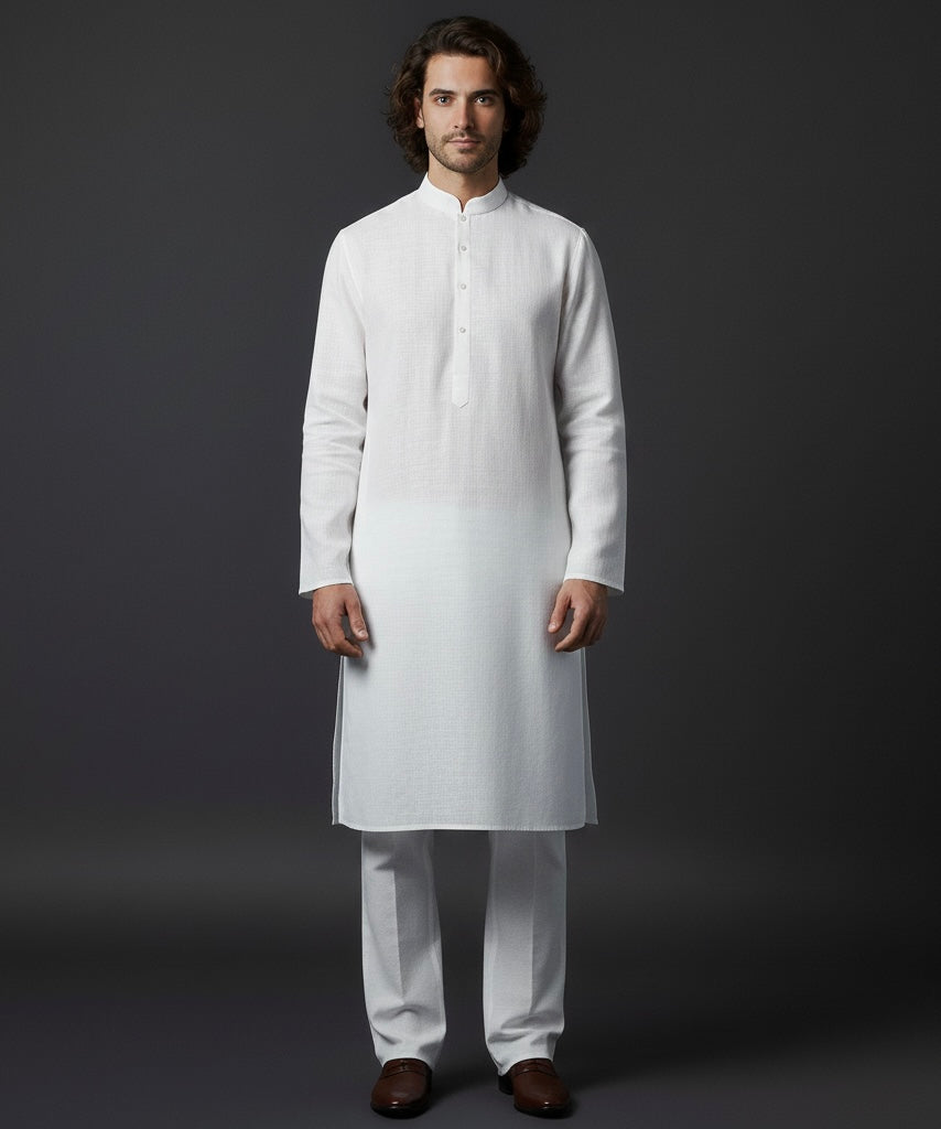 White Linen Kurta Pant Set for Men | Premium Summer Ethnic Wear