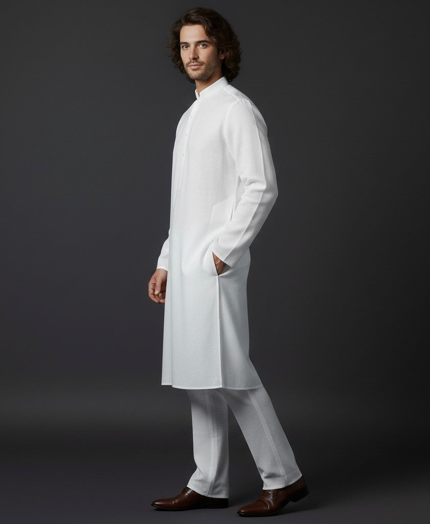 White Linen Kurta Pant Set for Men | Premium Summer Ethnic Wear