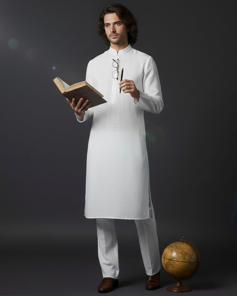 White Linen Kurta Pant Set for Men | Premium Summer Ethnic Wear