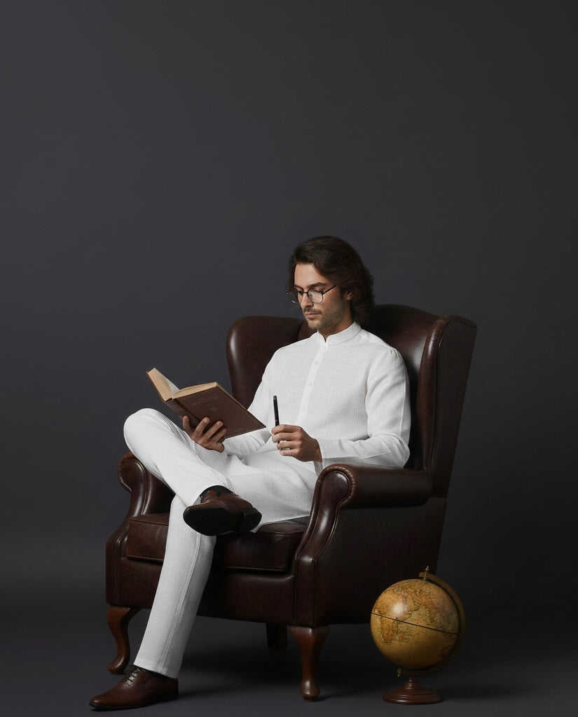 White Linen Kurta Pant Set for Men | Premium Summer Ethnic Wear