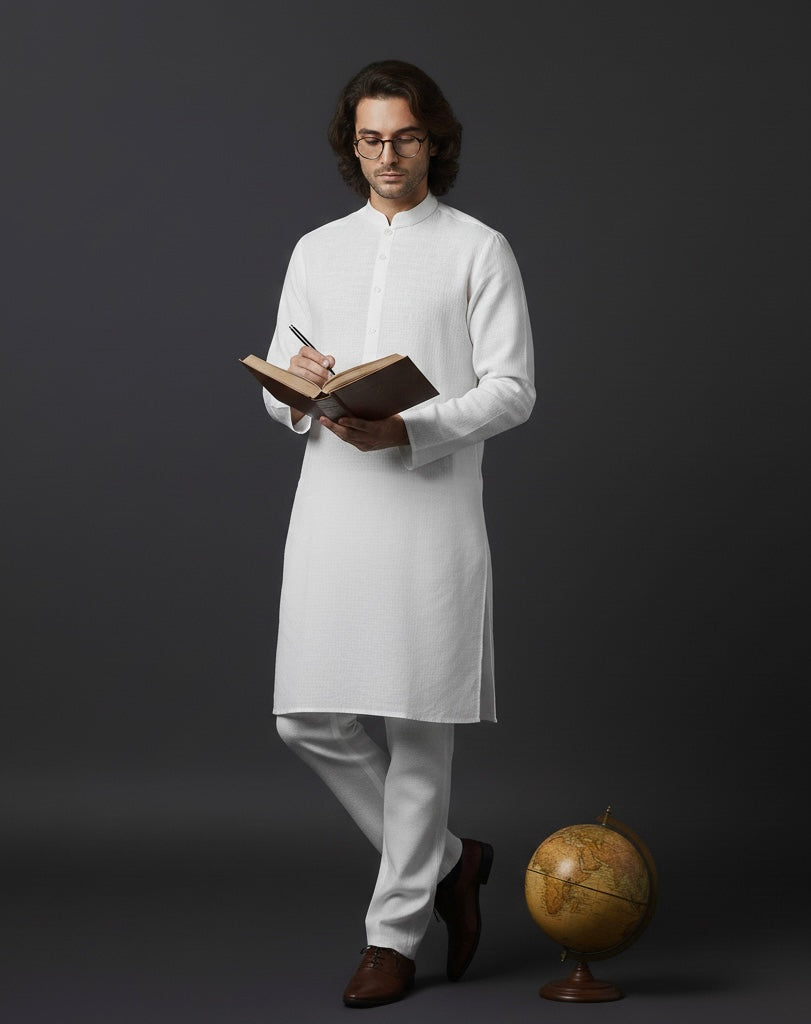 White Linen Kurta Pant Set for Men | Premium Summer Ethnic Wear