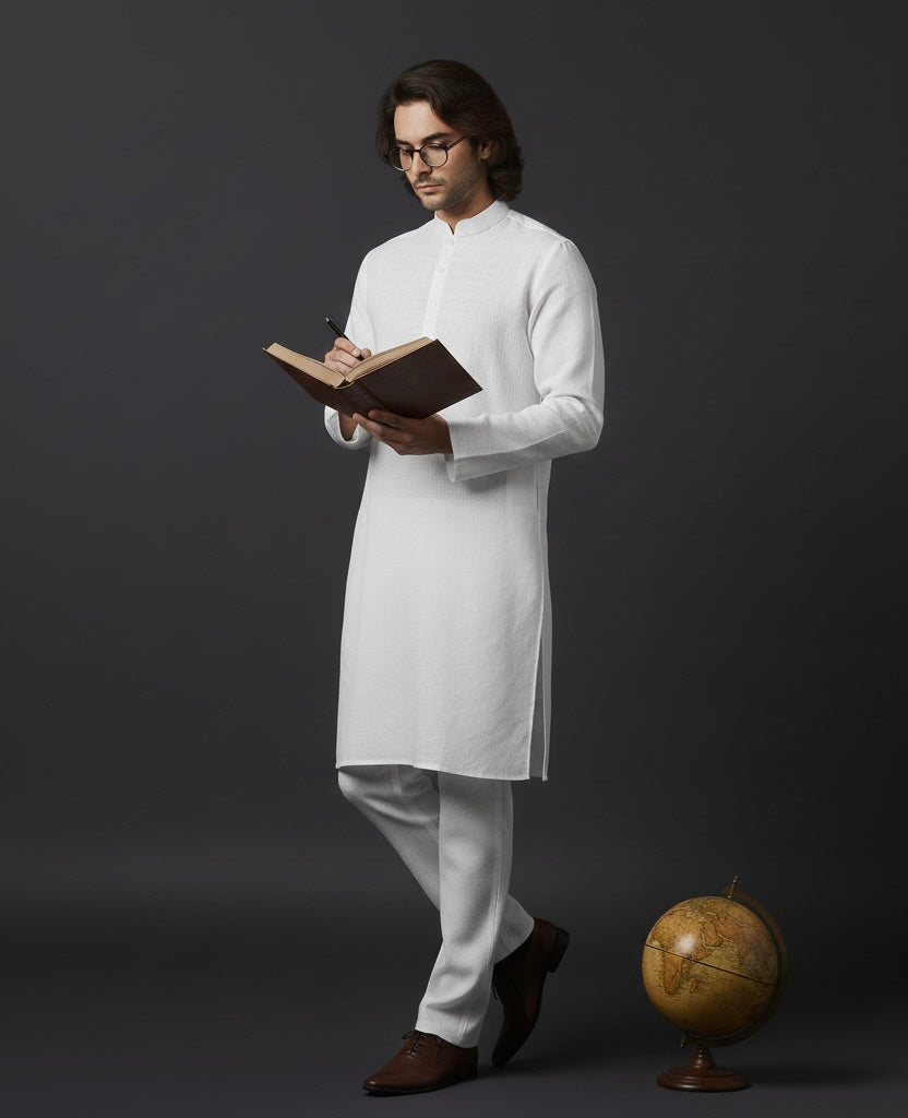 White Linen Kurta Pant Set for Men | Premium Summer Ethnic Wear