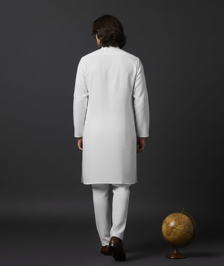 White Linen Kurta Pant Set for Men | Premium Summer Ethnic Wear