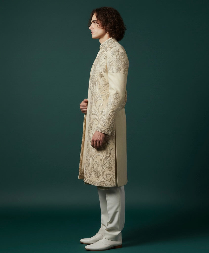 Cream Embroidered Sherwani for Men – Luxury Wedding Wear