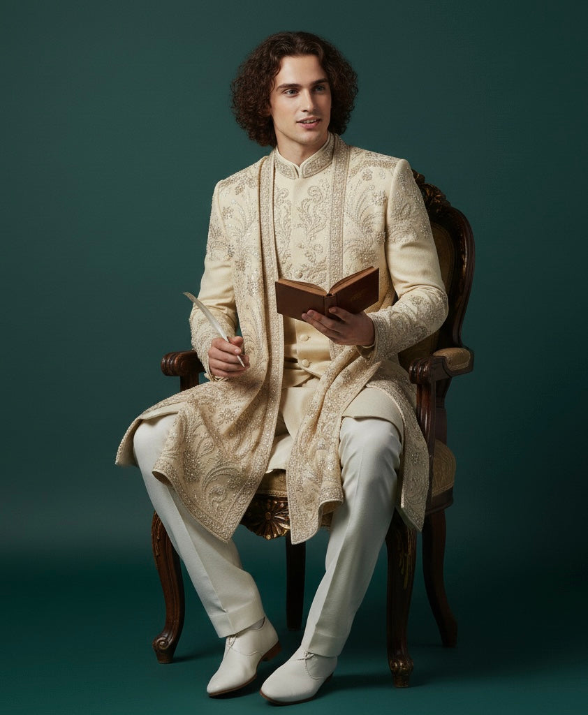 Cream Embroidered Sherwani for Men – Luxury Wedding Wear