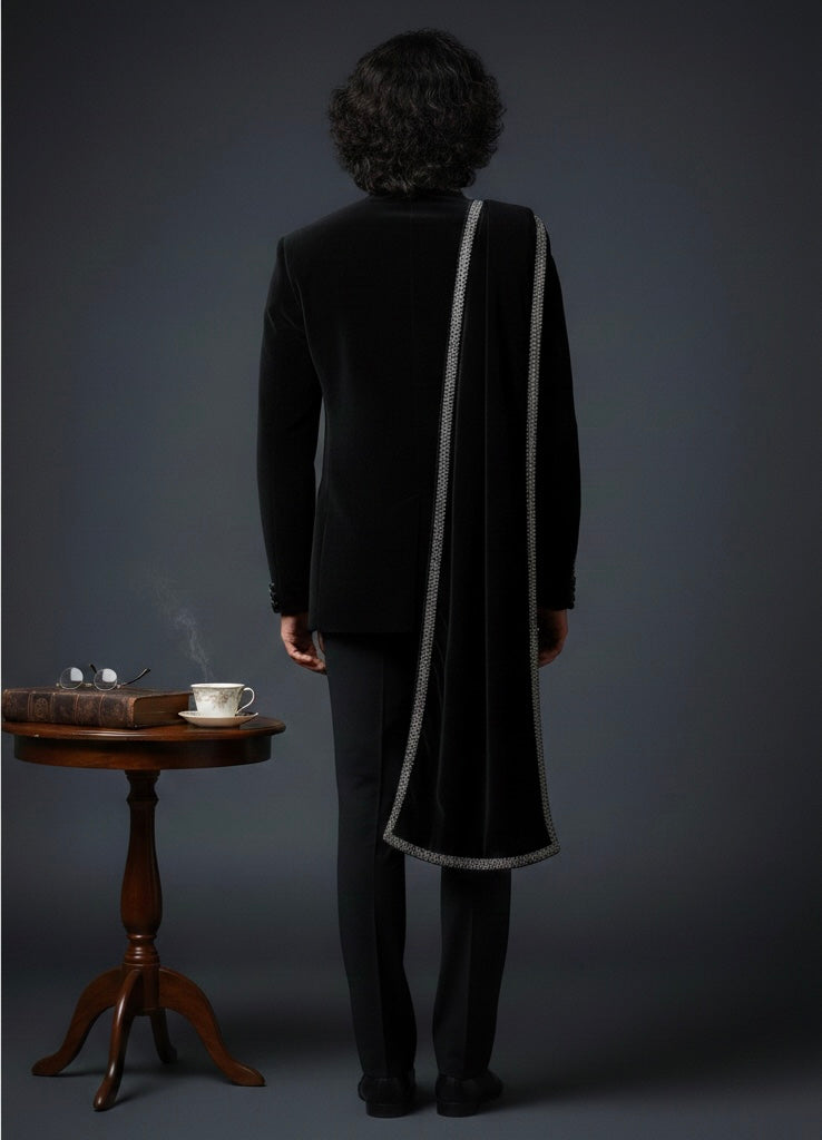 Royal Black Luxury Jodhpuri Indo Western Suit with Hand Embroidery