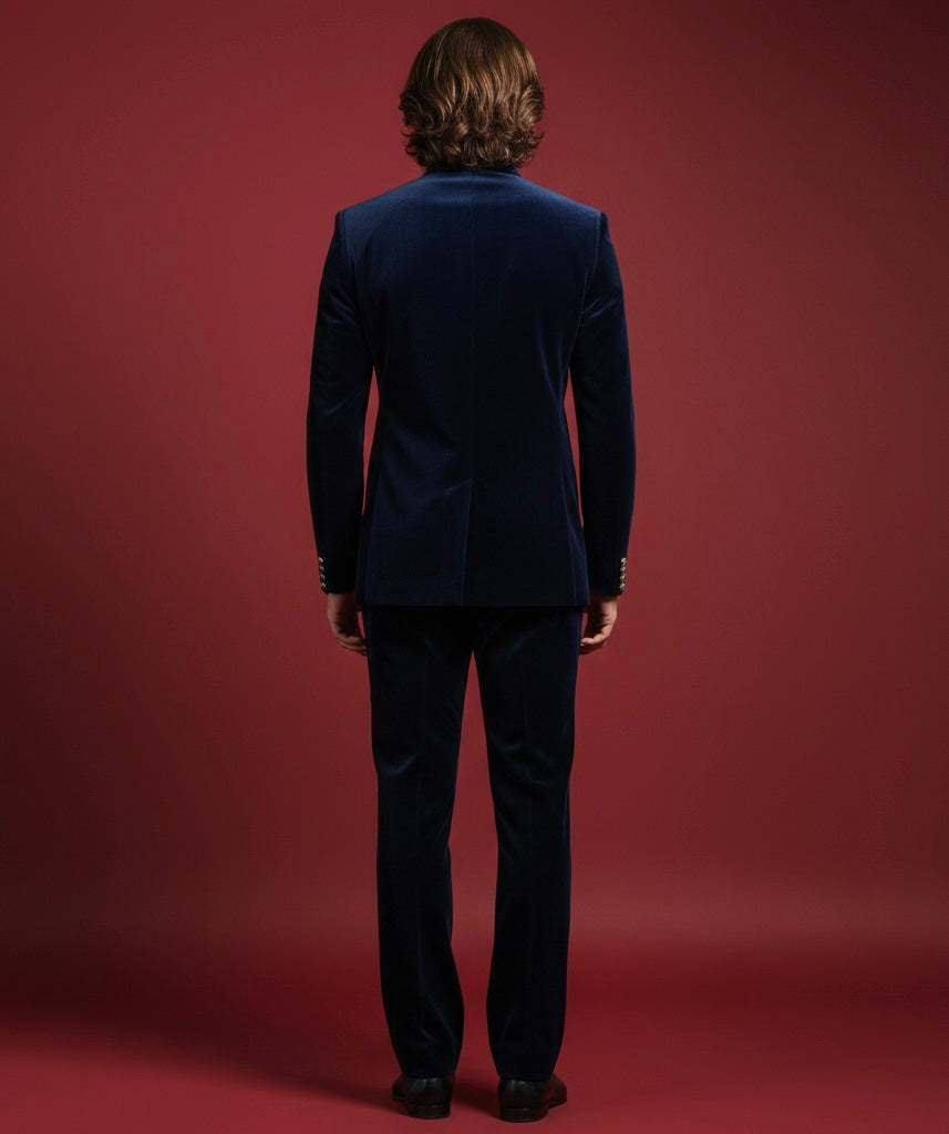 Royal Dark Blue Jodhpuri Suit with Bird Motif Hand Embroidery