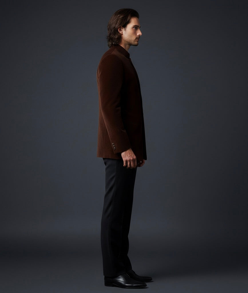 Royal Brown Velvet Suit with Black Pant & Luxury Hand Embroidery