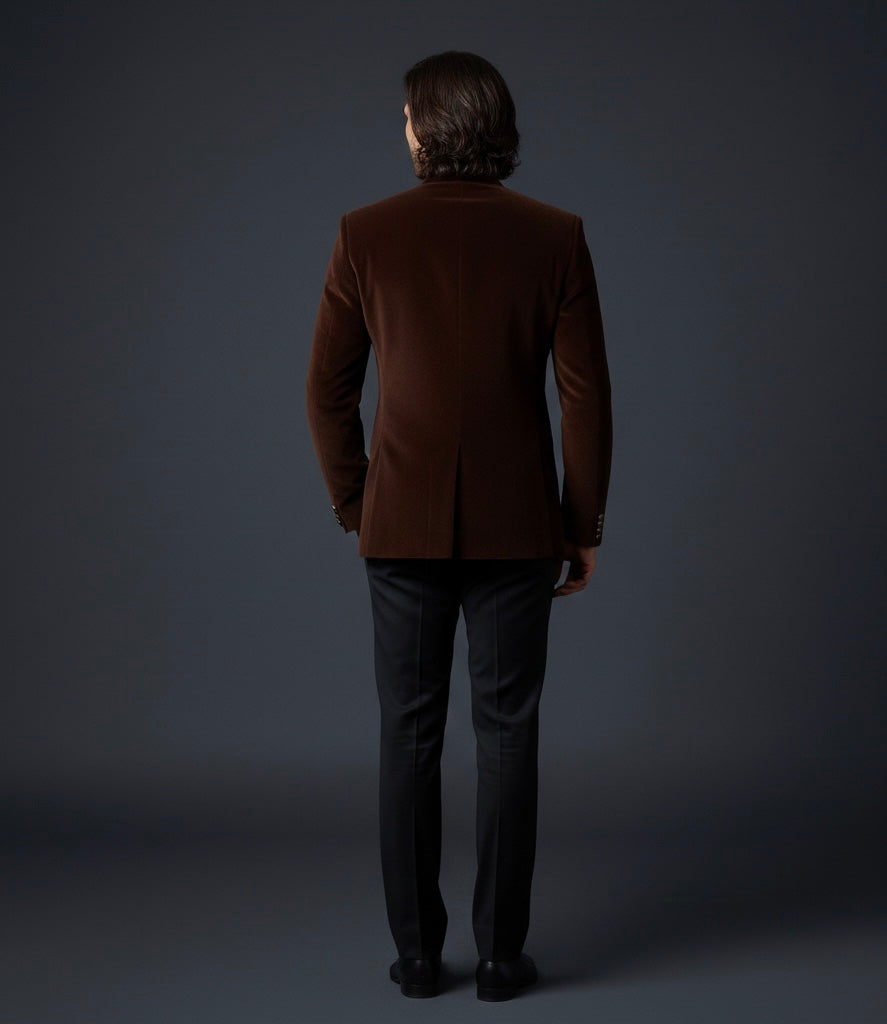Royal Brown Velvet Suit with Black Pant & Luxury Hand Embroidery