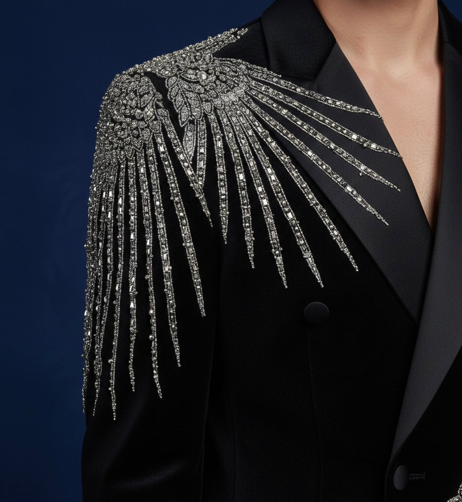 Royal Black Designer Suit with Intricate Silver Embroidery