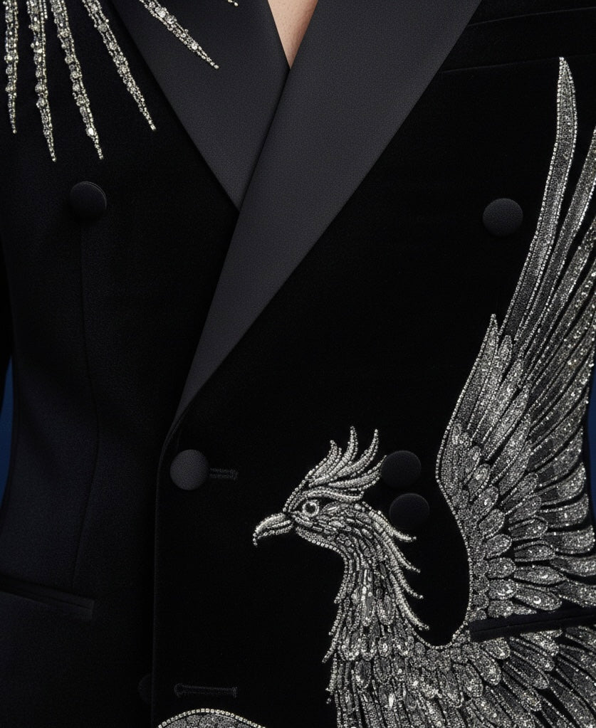 Royal Black Designer Suit with Intricate Silver Embroidery